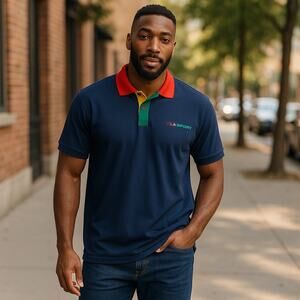 Mens Vintage FILA Color Block Polo Shirt 2XL Navy Red Green Yellow